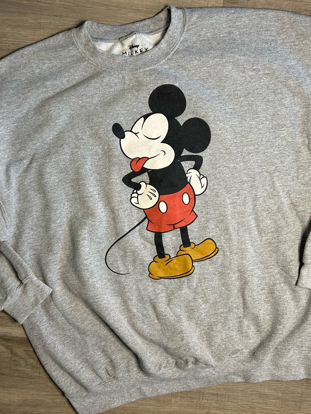 Disney Gray Sweatshirt with Classic Mickey in Red and Yellow